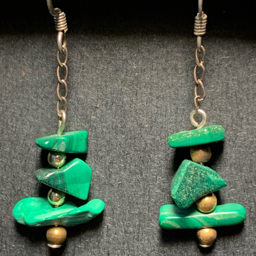 Handmade Hanging Earring Malachite Chip Beads